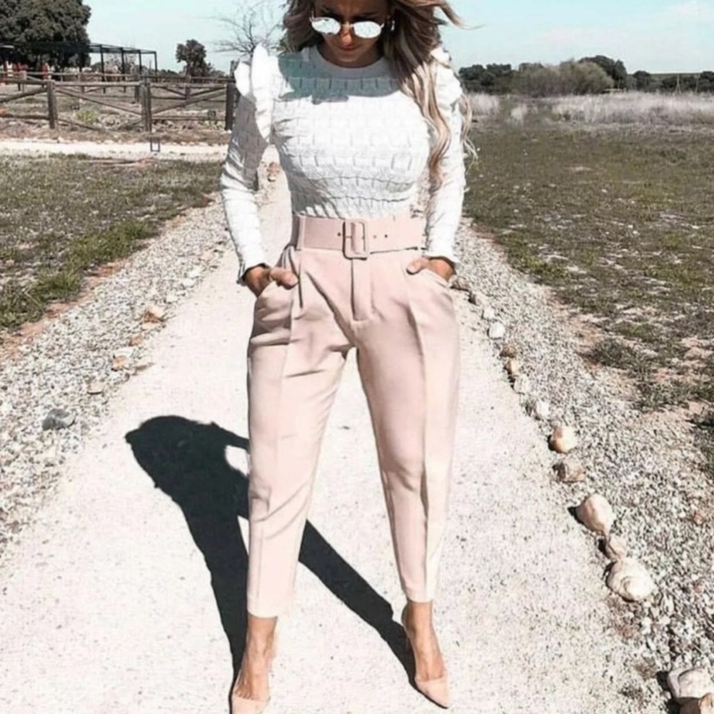 Zara Dusty Pink Belted Pants - Picture 3 of 7